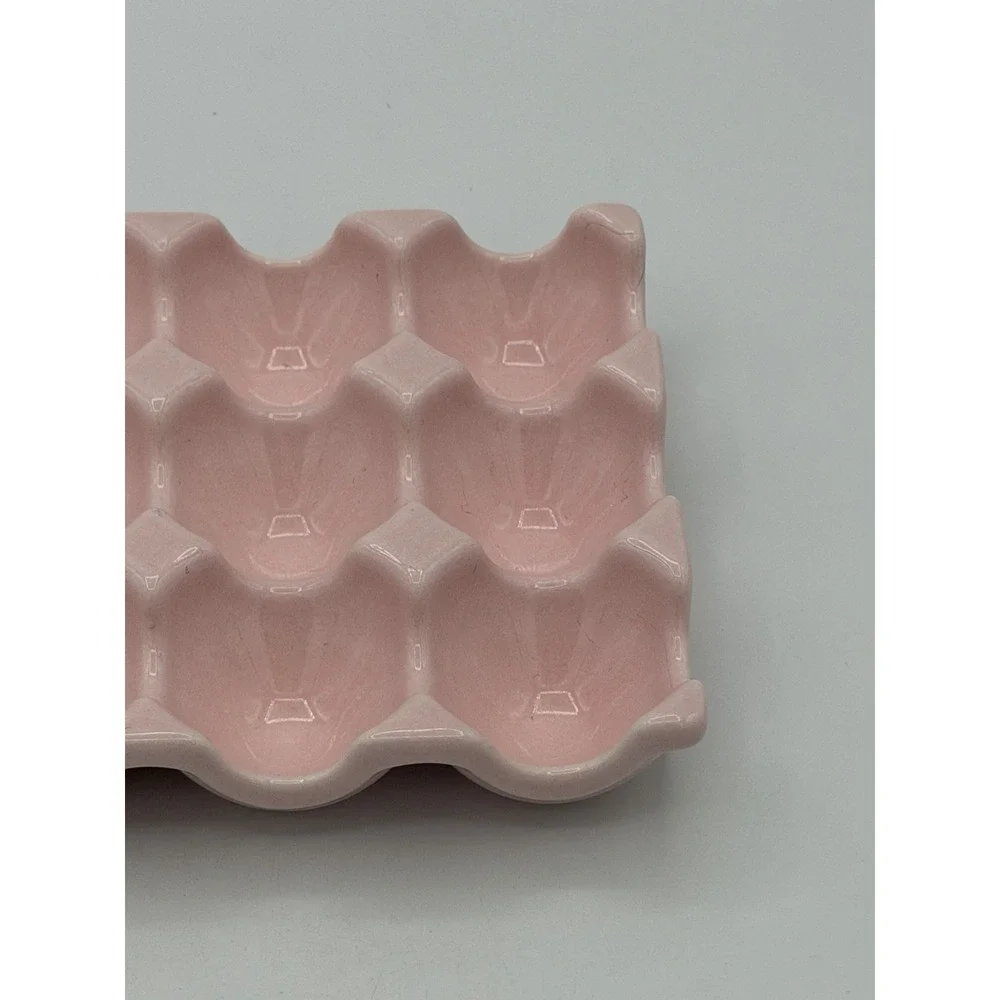 Vintage Style Pink /w Grey Speckled Ceramic Egg Tray Stoneware Egg Holder Dozen